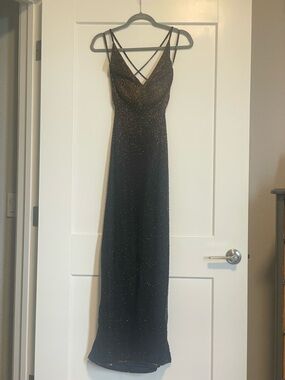 Vintage Scala Hand-Beaded 100% Silk Prom Evening Gown Black Copper Medium